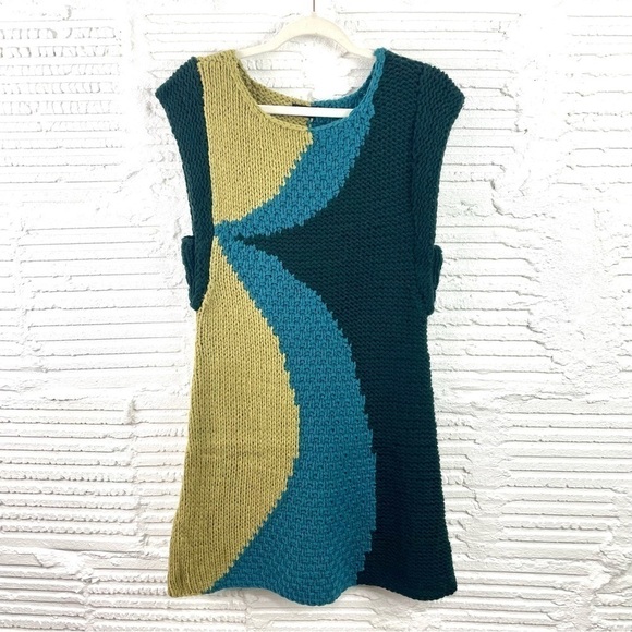 Vertigo NWT Mixed Chunky Knit Peridot Combo Color Block Crochet Dress Small - Picture 1 of 14